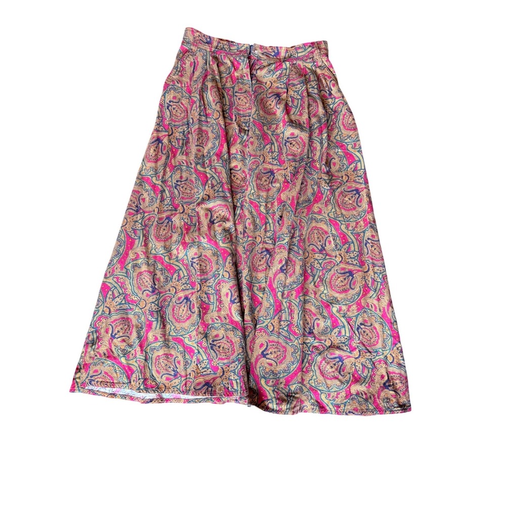 Vintage Birch‎ Bros Pink Gold Paisley Cotton Midi Skirt Size 12 Boho A-Line
